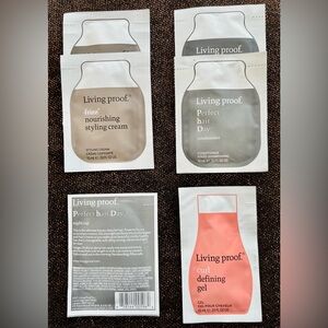 6 Living Proof Samples - 3 PhD Products Plus Styling Cream & Gel - 10ml/.33oz ea